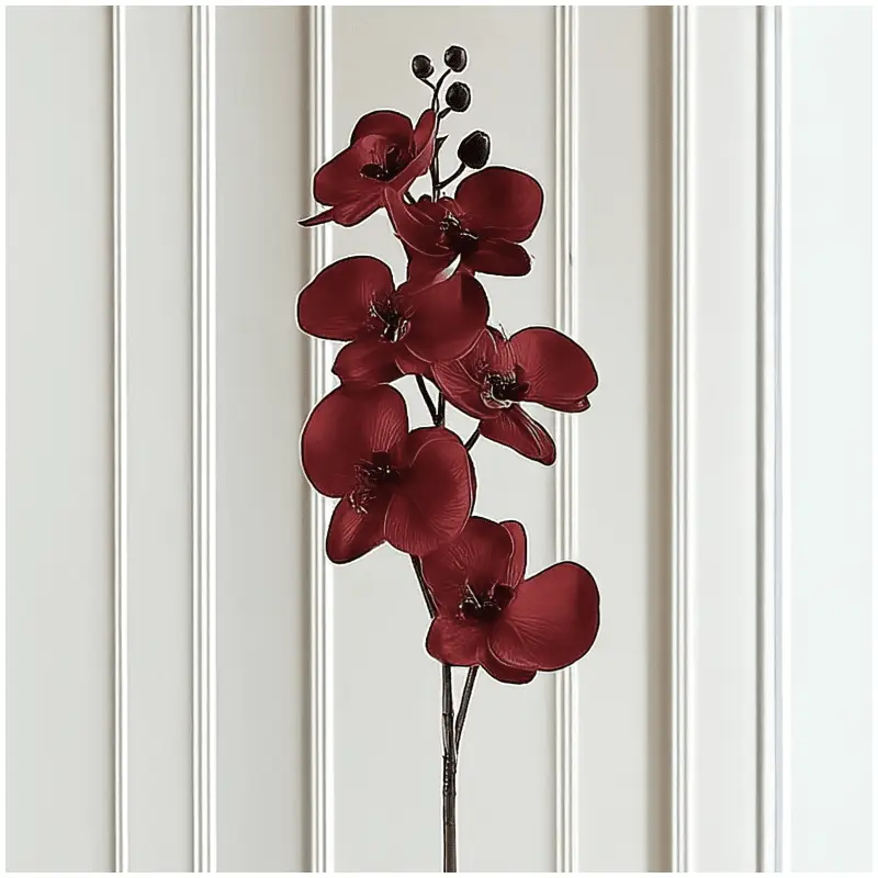 Deep Red Faux Orchid Single Stem Floral