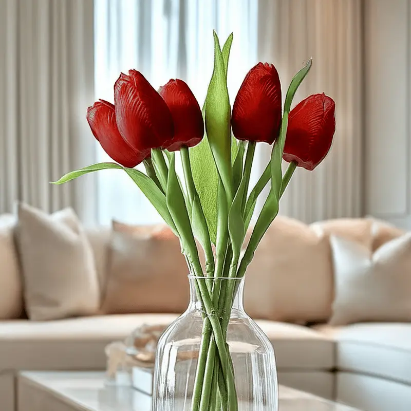 Deep Red Faux Tulip Bunch of Florals