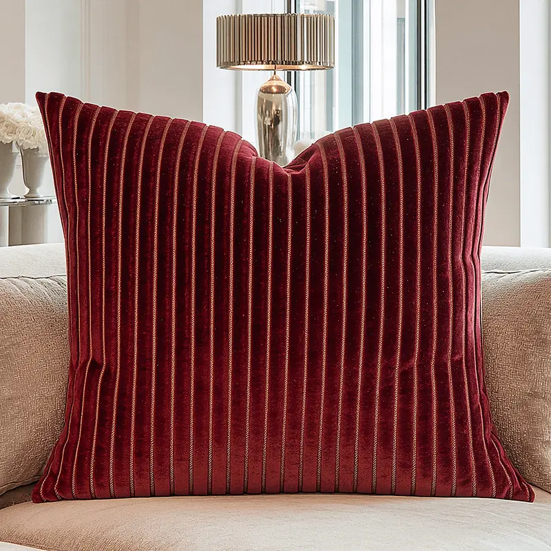 Dravenna Burgundy Striped Cushion- 50x50cm
