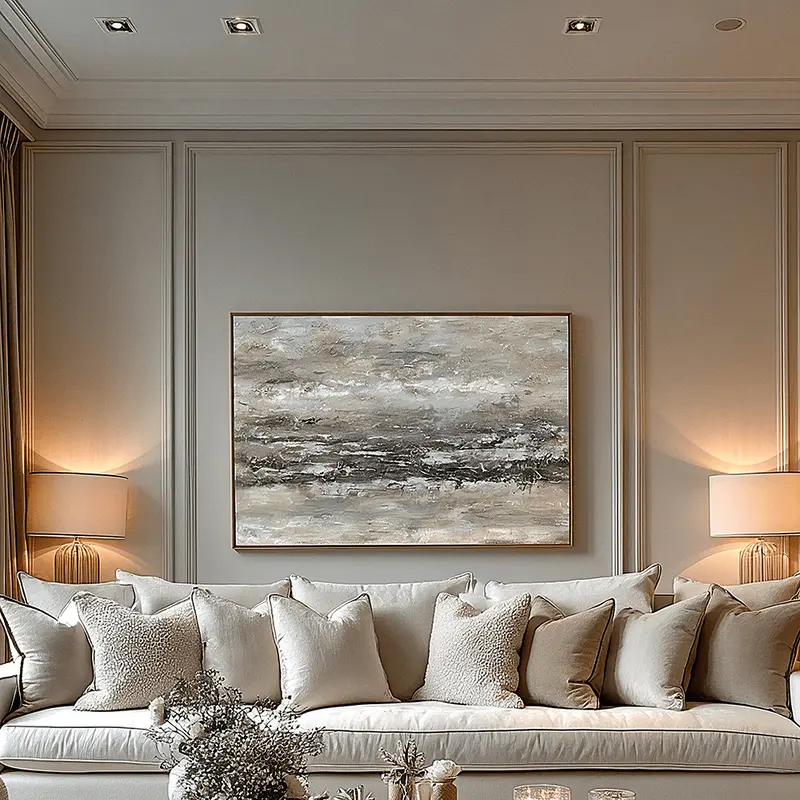 Elira Neutral Hand Painted Landscape Canvas in Frame