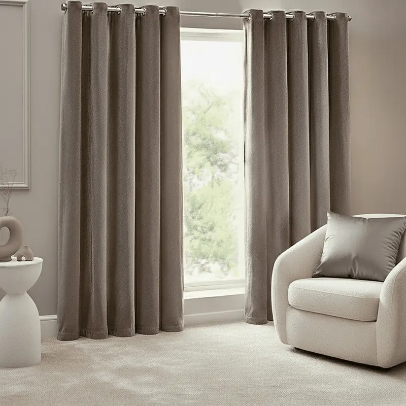 Elowise Greige Heavy Chenille Eyelet Curtain Pair