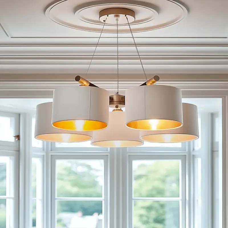 Esille Antique Brass 5 Light Chandelier with Gold Lined Shades