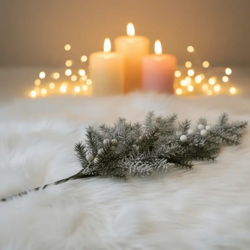 Faux Flocked Pine & Gold Berries Single Stem Floral