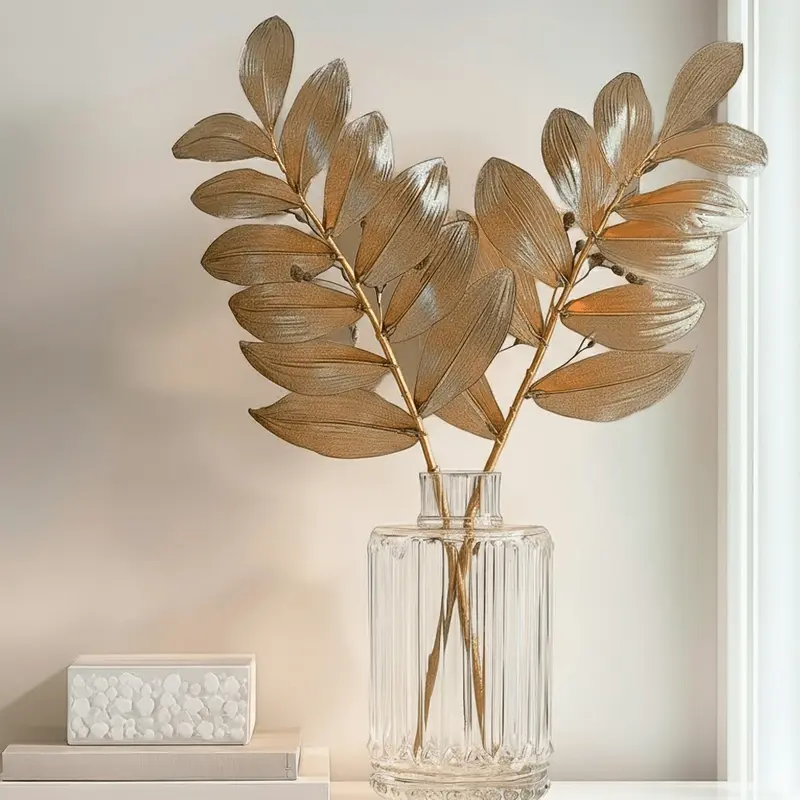 Faux Golden Leaf Spray Single Stem Floral