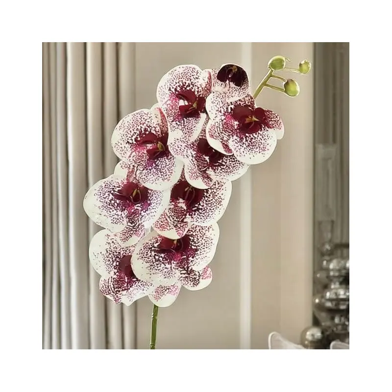 Faux White & Plum Orchid Single Stem Floral