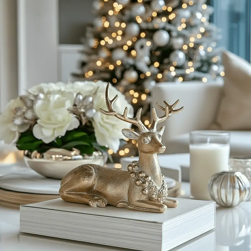 Gold Decorative Festive Laying Reindeer Ornament