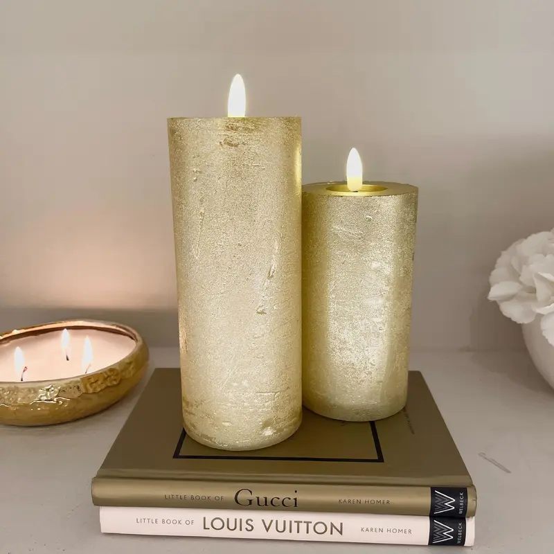 Gold Large Glitter Festive LED Pillar Candle