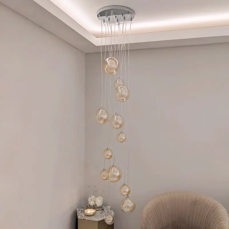 In Stock - Ottilie Amber Glass 12 Light Pendant