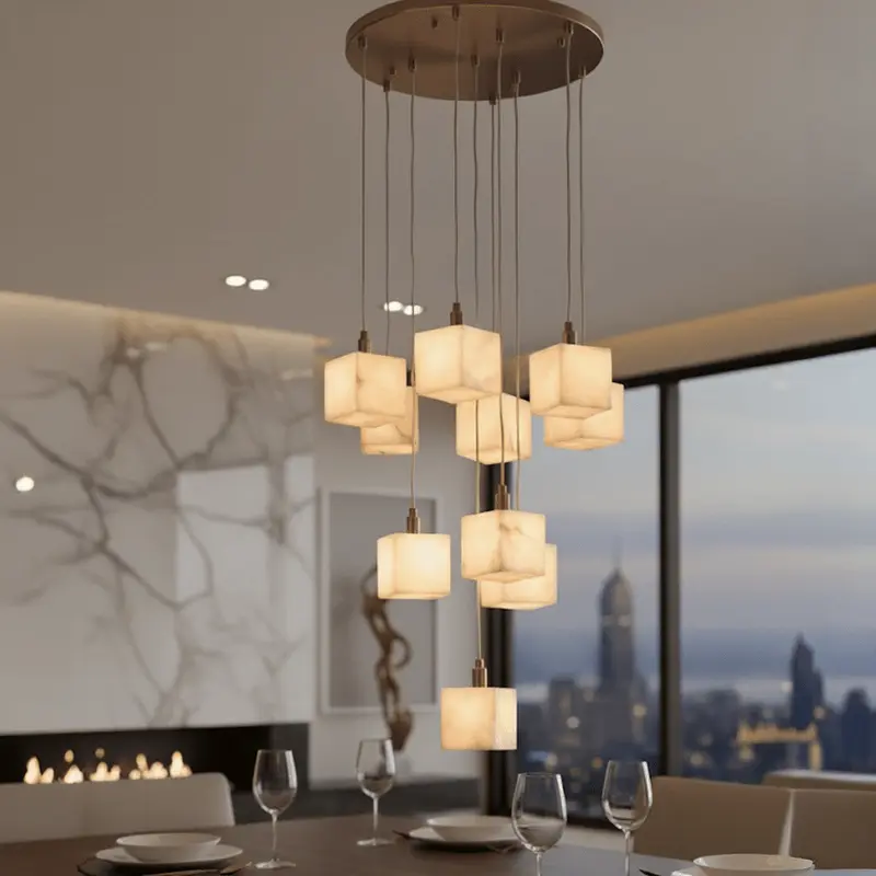 Isobelle Luxury Bronze & Alabaster 10 Light Chandelier