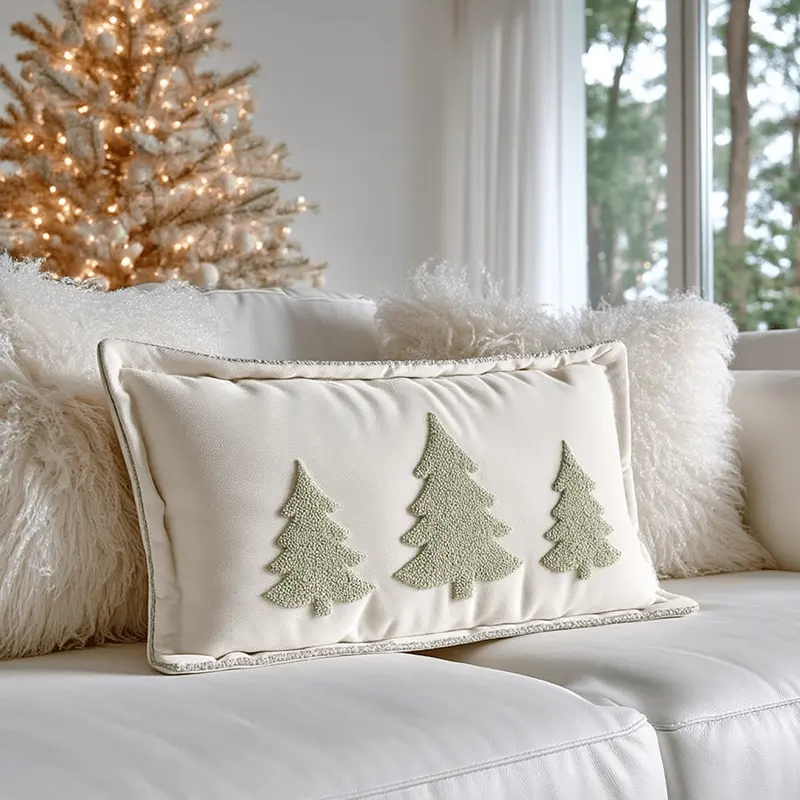 Juniper Cream & Sage Green Festive Bolster Cushion - 50x30cm