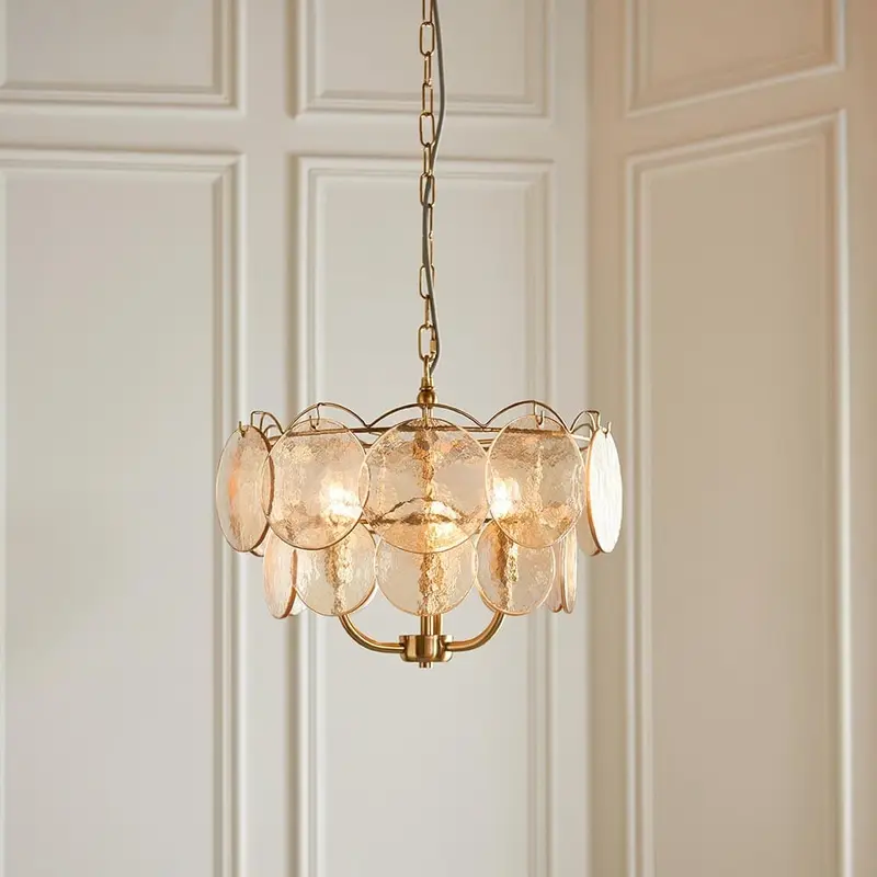Juno Brushed Brass & Champagne Glass 3 Light Pendant Ceiling Light