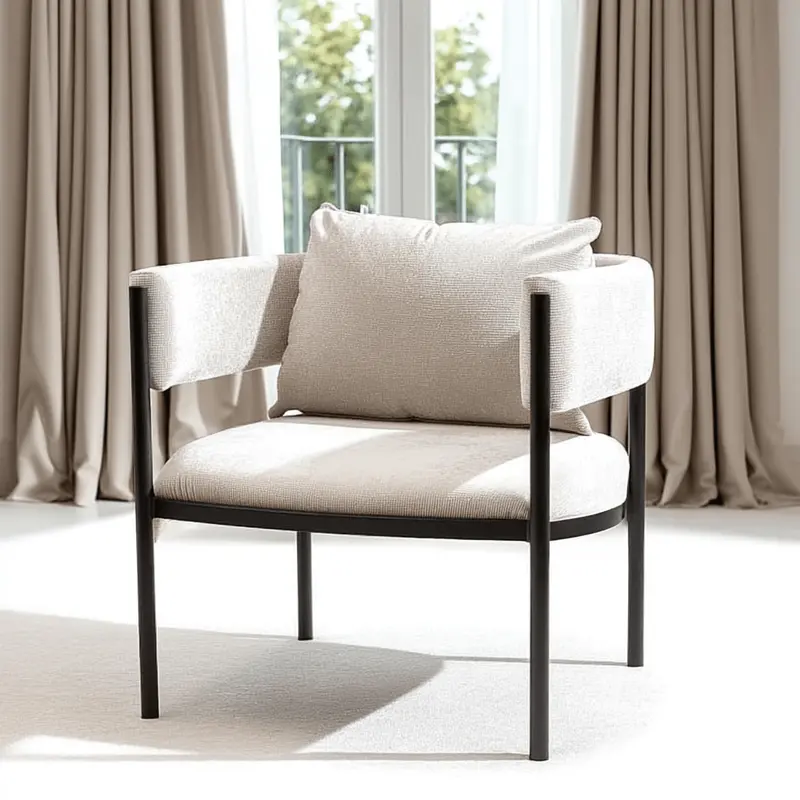 Laos Cream Textured Velvet Accent Chair with Black Legs