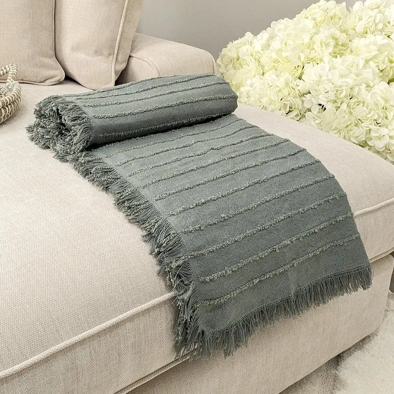 Maisie Eucalyptus Textured Fringed Throw