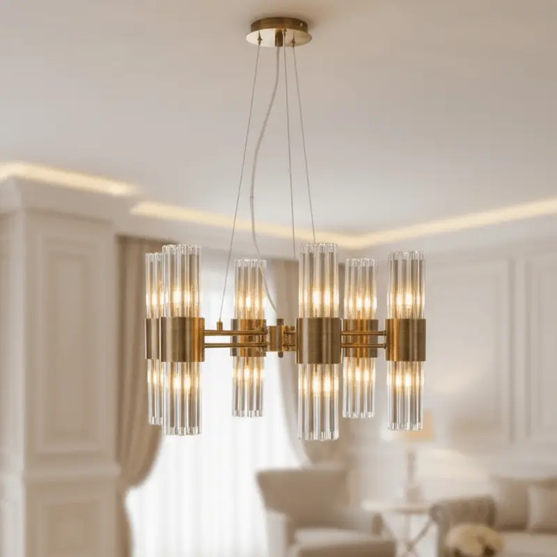 Maribelle Premium Brass & Glass 6 Arm Chandelier
