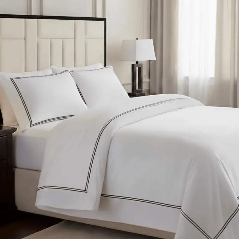 Meghan Black Embroidered Double Stitch Detail Duvet Set