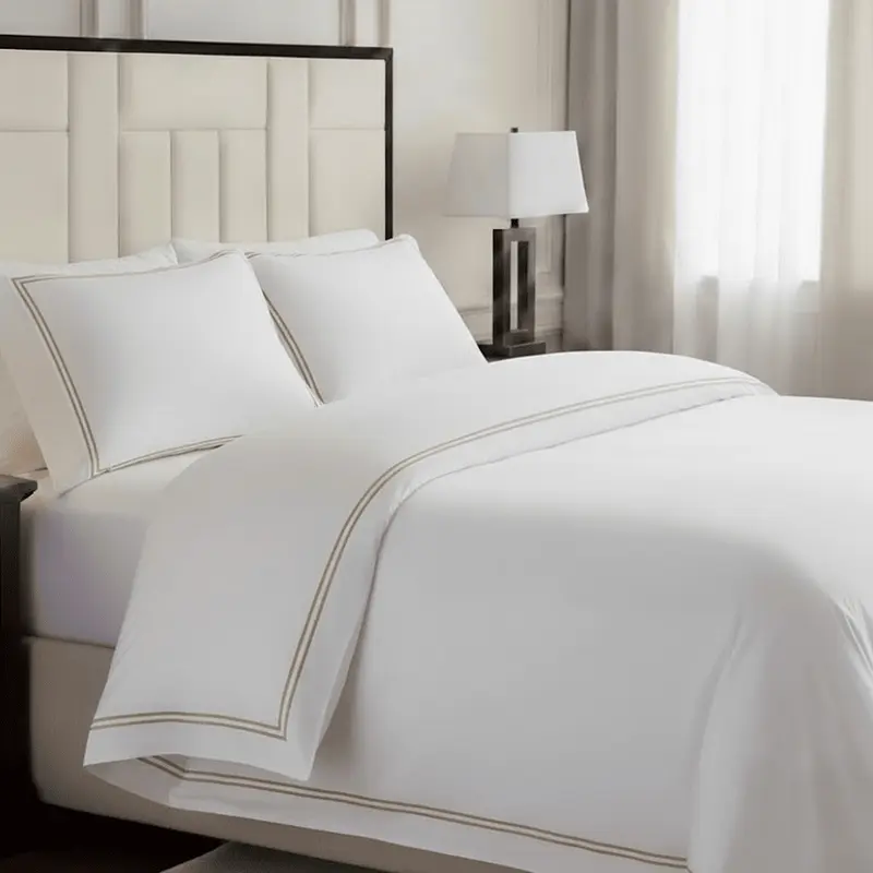 Meghan Champagne Embroidered Double Stitch Detail Duvet Set