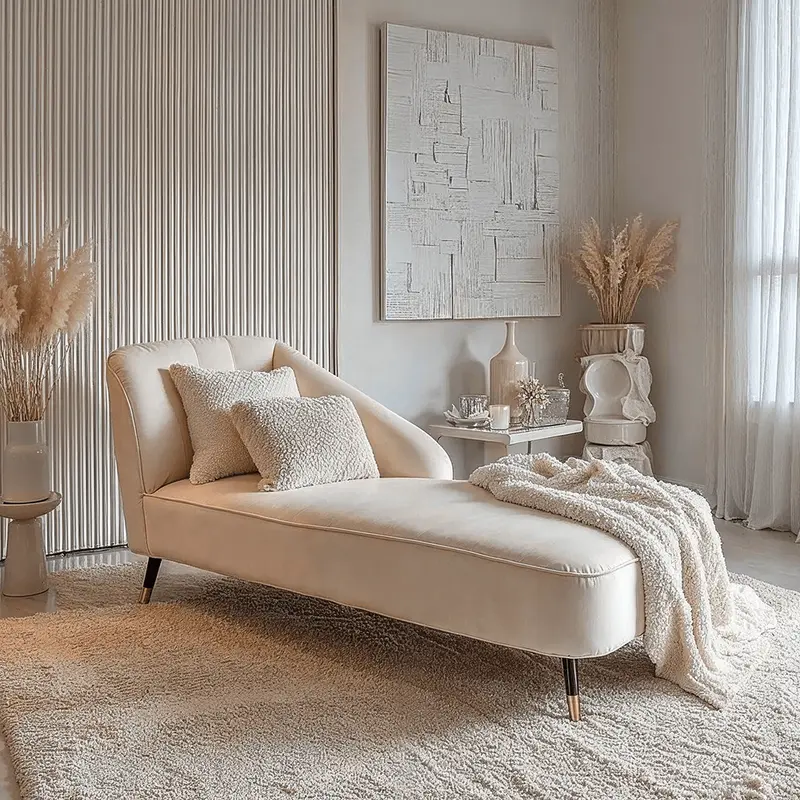 Mercedes Cream Velvet Chaise Lounge with Black Legs