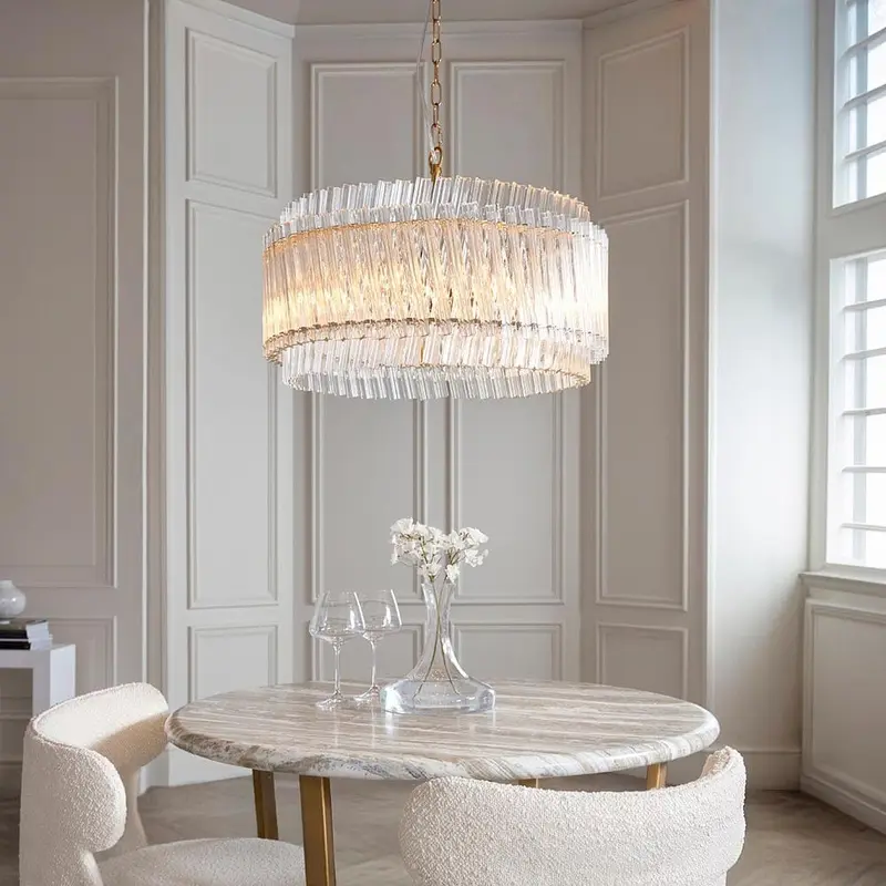 Noema Gold 5 Light Glass Rod Statement Pendant Ceiling Light