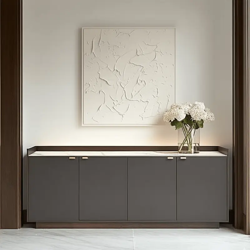 Paxton Luxury Dark Grey Oak 4 Door Sideboard with Marble Top