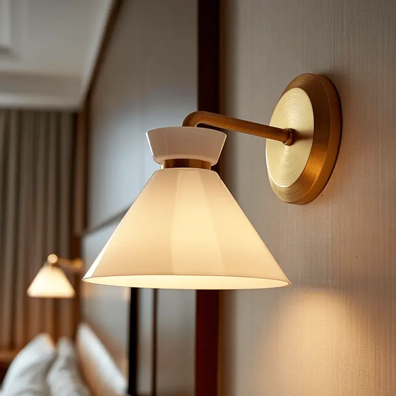 Pilar Gold Wall Light with Opal Shade