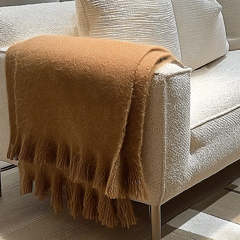 Poppy Rust Soft Touch Tasselled Edge Throw