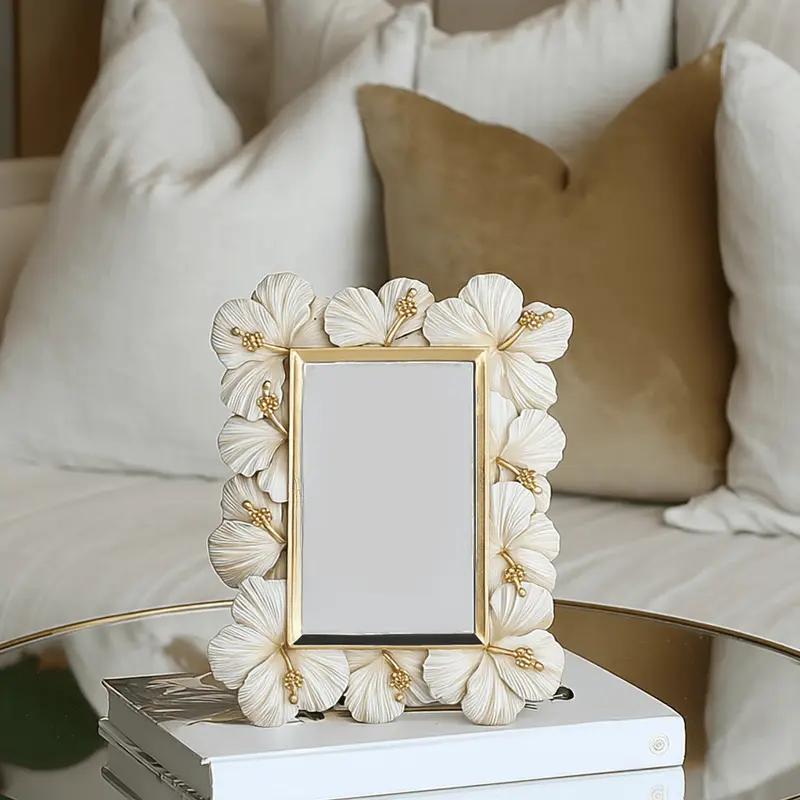 Rania Cream & Gold Hibiscus Photo Frame
