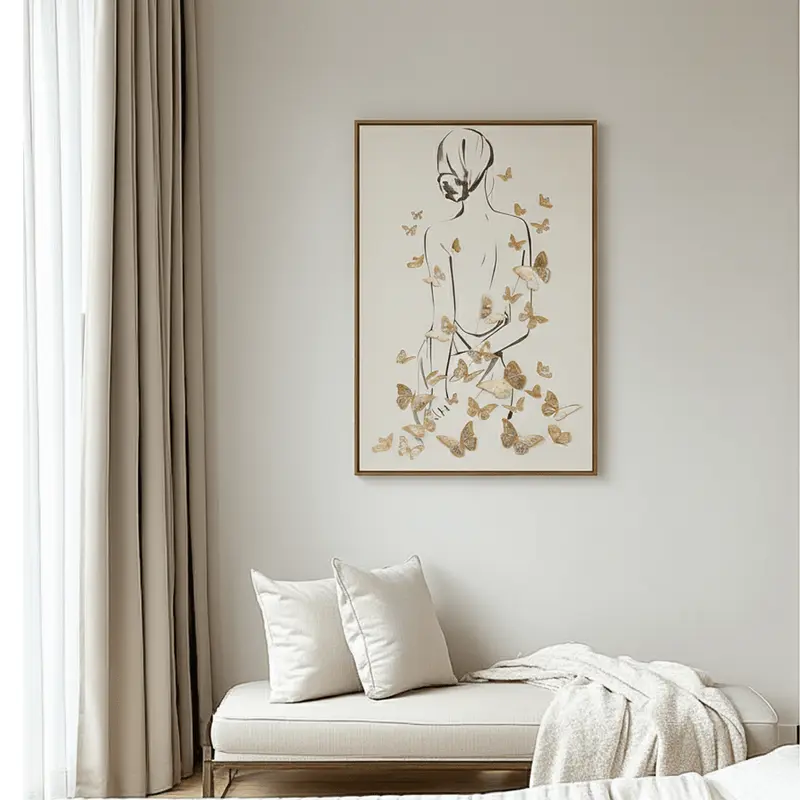 Sabria Gold Butterfly with Female Pose Framed Wall Art- 40x60cm