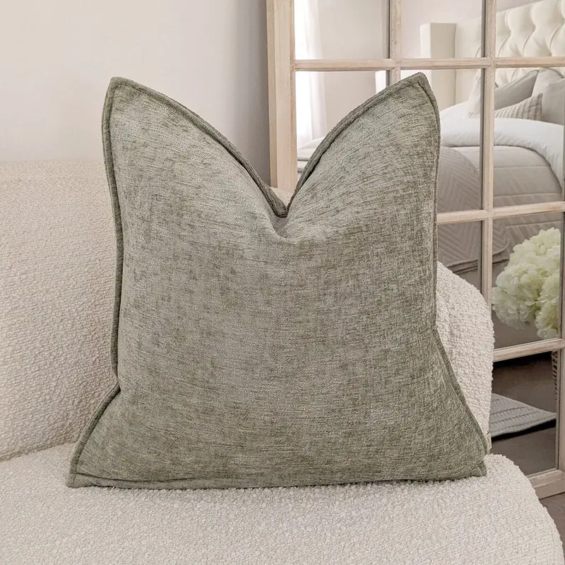 Souffle Sage Green Woven Cushion with Oxford Border - 50x50cm
