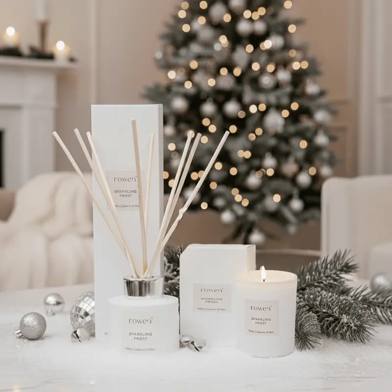 Sparkling Frost White Scented Candle & Reed Diffuser Set - White Cashmere & Pear