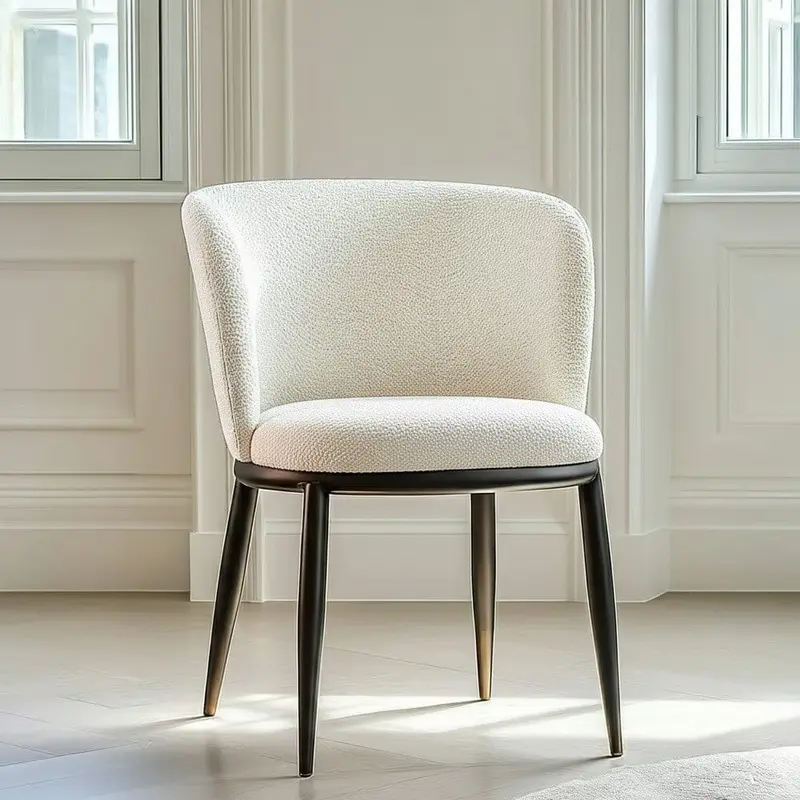 Stasi Off White Boucle Curved Dining Chair with Black Legs