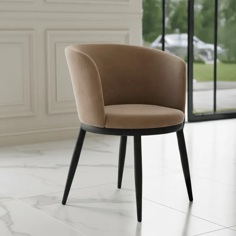 Stasi Taupe Velvet Curved Dining Chair with Black Legs