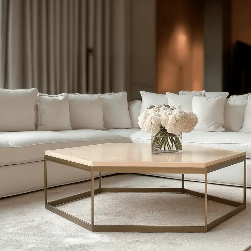 Tamzin Brass & Oak Hexagonal Coffee Table