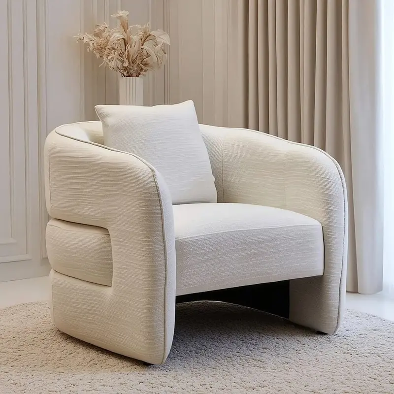 Tofna Cream Linen Effect Curved Accent Chair