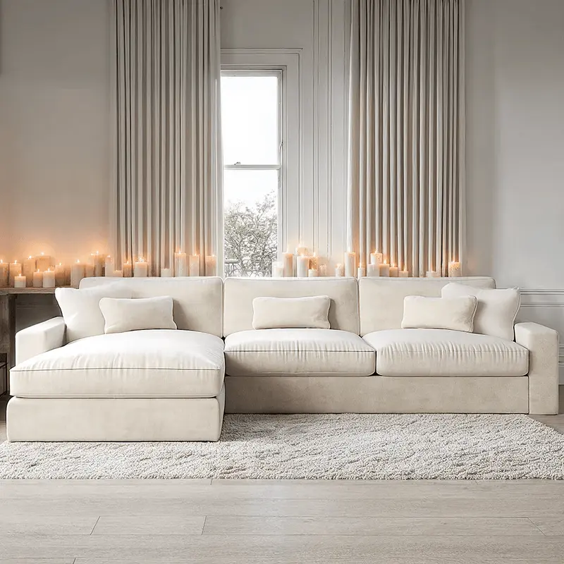 Tribeca Cream Velvet Medium Left Hand Facing Chaise End Sofa