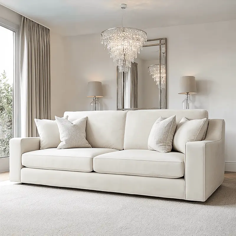 Victoria Cream Velvet 4 Seater Sofa