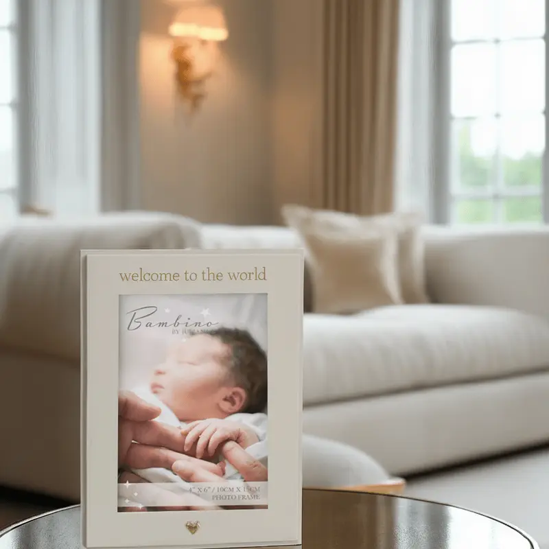 'Welcome to the World' Cream & Gold Photo Frame- 4x6"