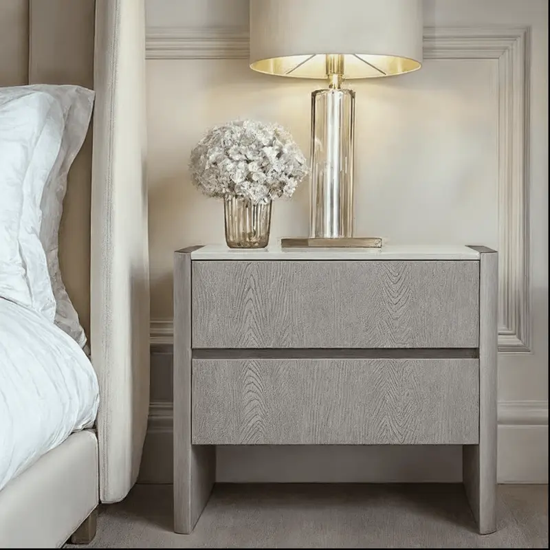 Zendaya 2 Drawer Washed Oak Bedside with Stone Top