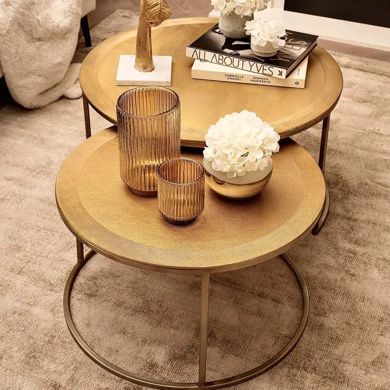Adele Light Gold Round Nested Metal Coffee Tables - Set of 2