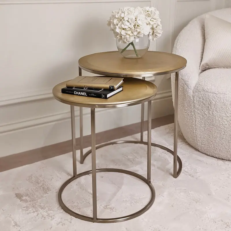 Adele Light Gold Round Nested Metal Side Tables - Set of 2