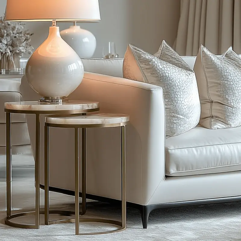 Anistoria Gold Nested Side Tables with Agate Top - Set of 2