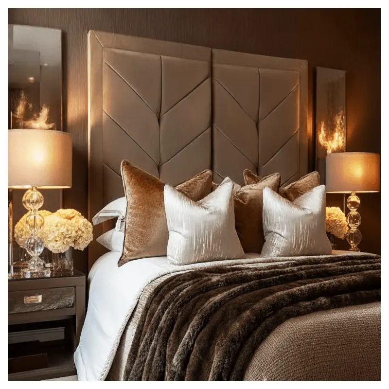 Ashton Coffee Velvet Premium Chevron Bed