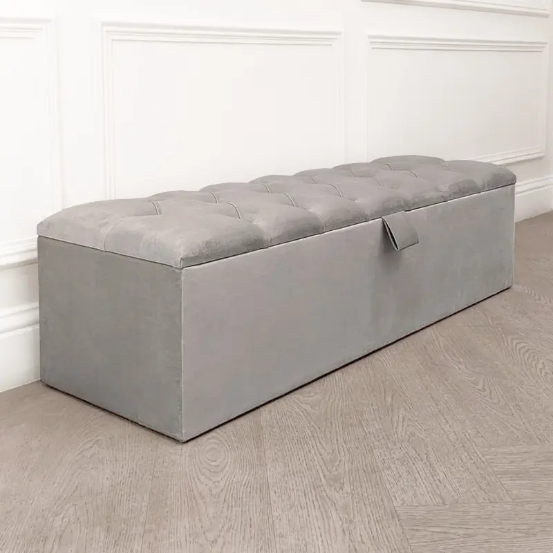 Belvoir Grey Buttoned Ottoman Box