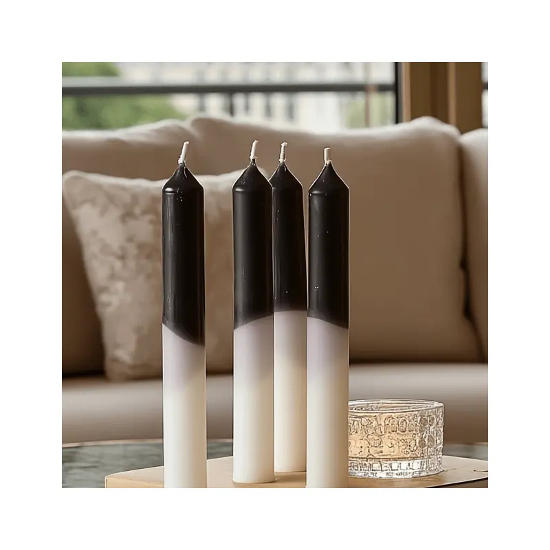 Black & White Ombre Taper Candles - Set of 4