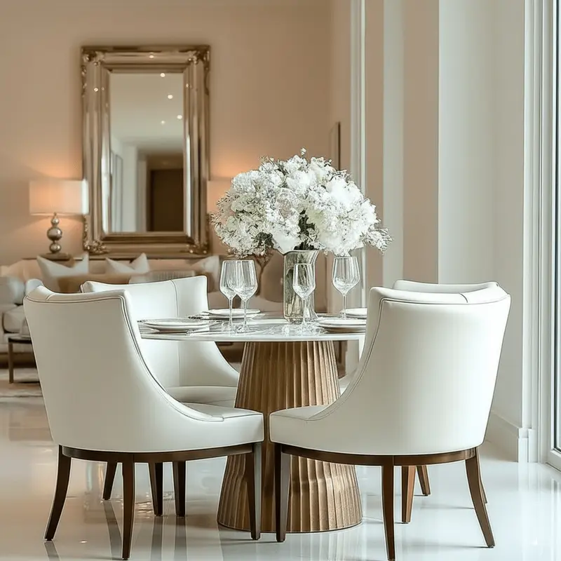 Camellia Antique Brass Ribbed Dining Table with White Marble Top