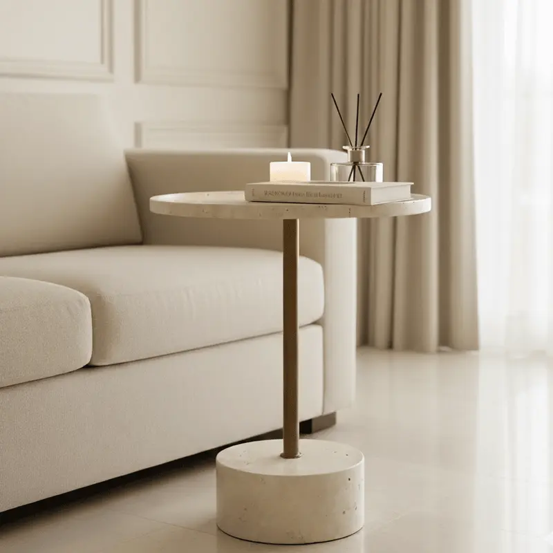 Emilde Travertine & Bronze Side Table