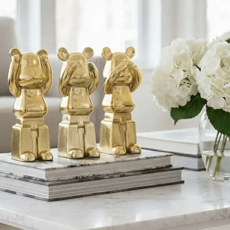Gold Standing Bear Decorative Ornaments - Set of 3