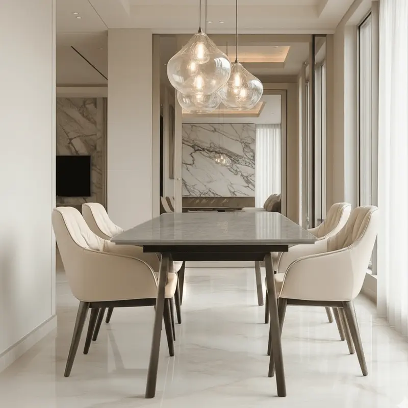 Hielle Extendable Marble Dining with Walnut Legs