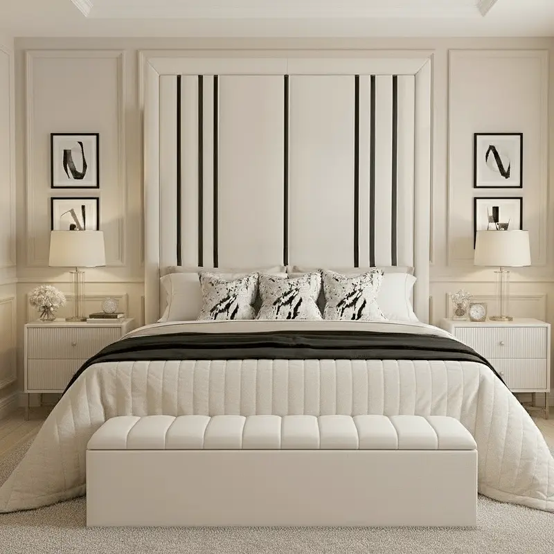 Isabelle Luxury Cream Velvet Headboard with Black Detailing
