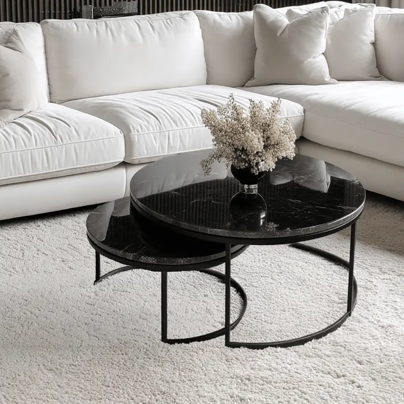 Keller Black Marble Nesting Coffee Tables