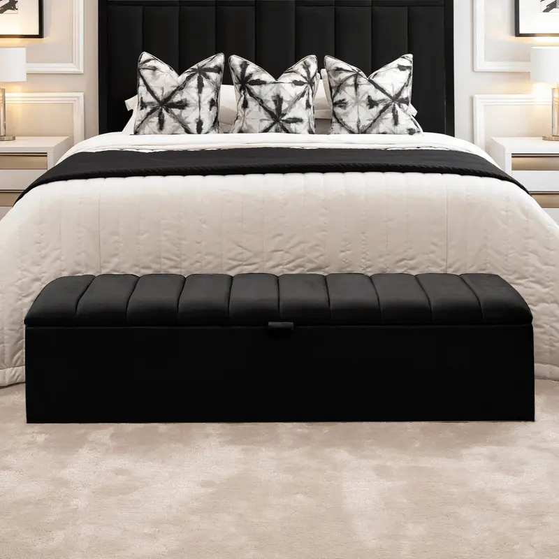 Kensington Noir Black Panelled Ottoman Box